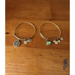 Alex & Ani Charm Bangle Bracelets Set 2 Initial Charm Expandable Silver Tone